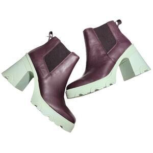Sorel Brex Heel Chelsea Bootie Chunky Lug Sole Boots in New Cinder Sea Sprite